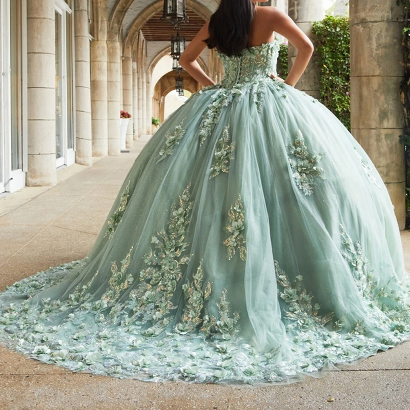 Mint Green Quinceanera Dresses Ball Gown Charming Appliques Beaded wer Off Shoulder Sweet 16 Dress Lace-up Vestidos 15 De