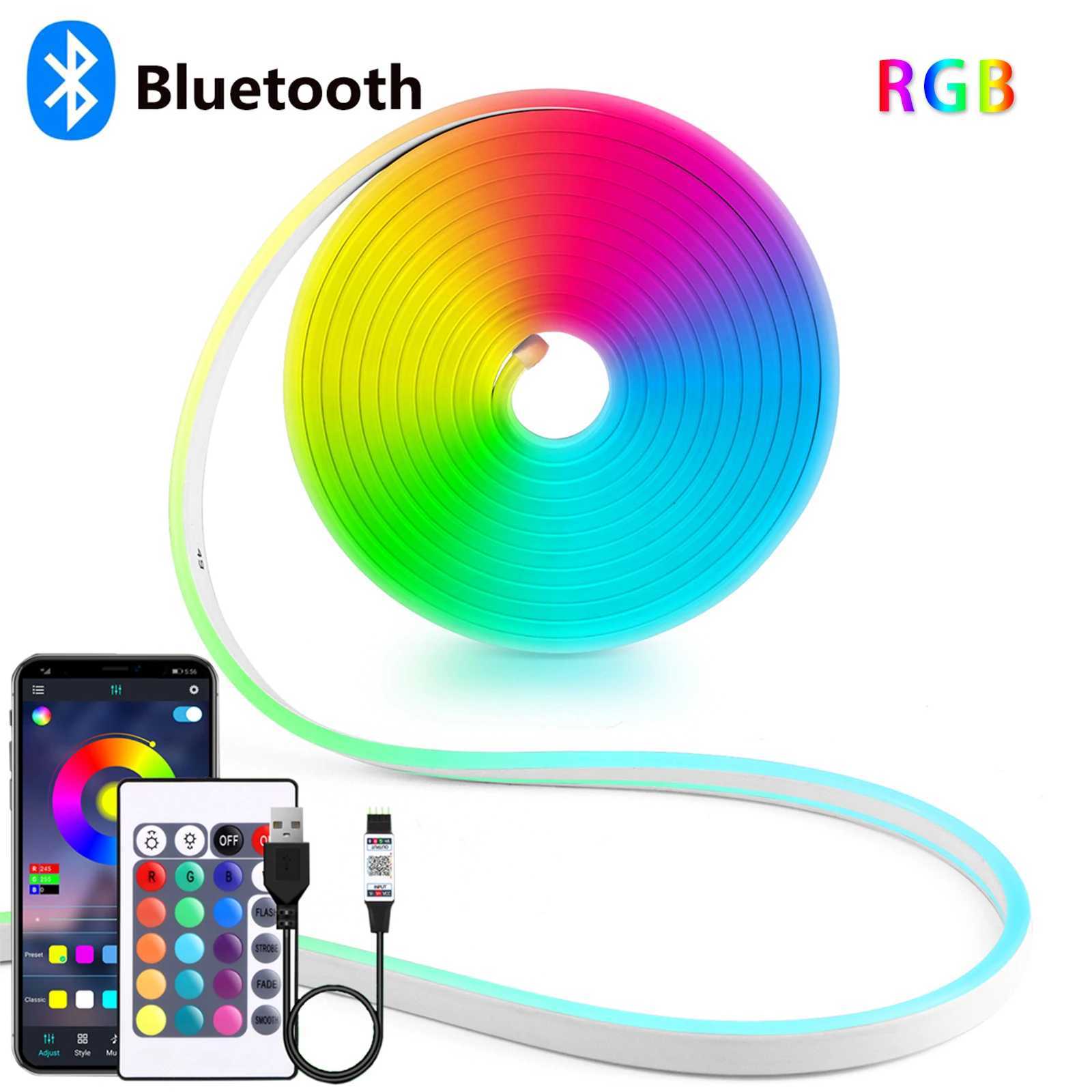 DC5V USB RGB neon light LED strip 1/2/3/4/5M IP65 waterproof neon light strip Bluetooth application and neon light decoration lighting remote control 