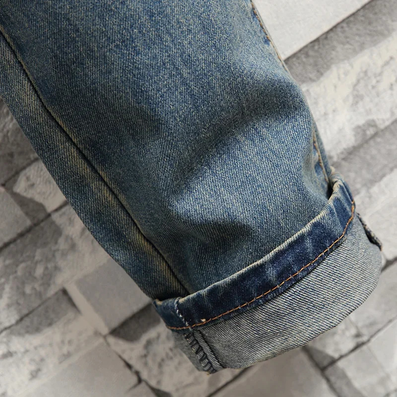 Retro Distressed Tear Ultra Thin Jeans Suitable for Mens Street Hip Hop Stretch Straight Fashion Motorcycle Denim Trouser Men 240816