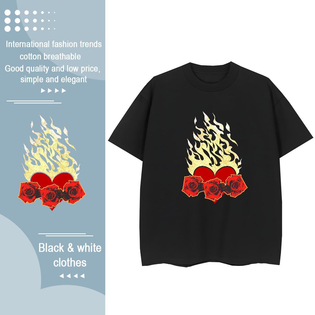 2024 DIY T-Shirts Comfortable 230g Pure Cotton Tshirt for Man Woman Black Oversized flower Street Designer Nice Wear