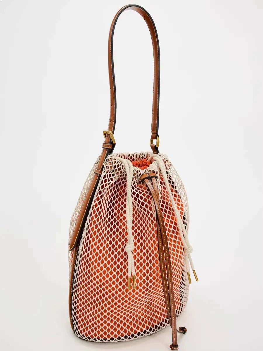Summer Bucket For Women Beach Tote Shoulder Woven Bag Travel Crocheted Hollow Out Ladies Fashion Handbag 240816 a2f3 4