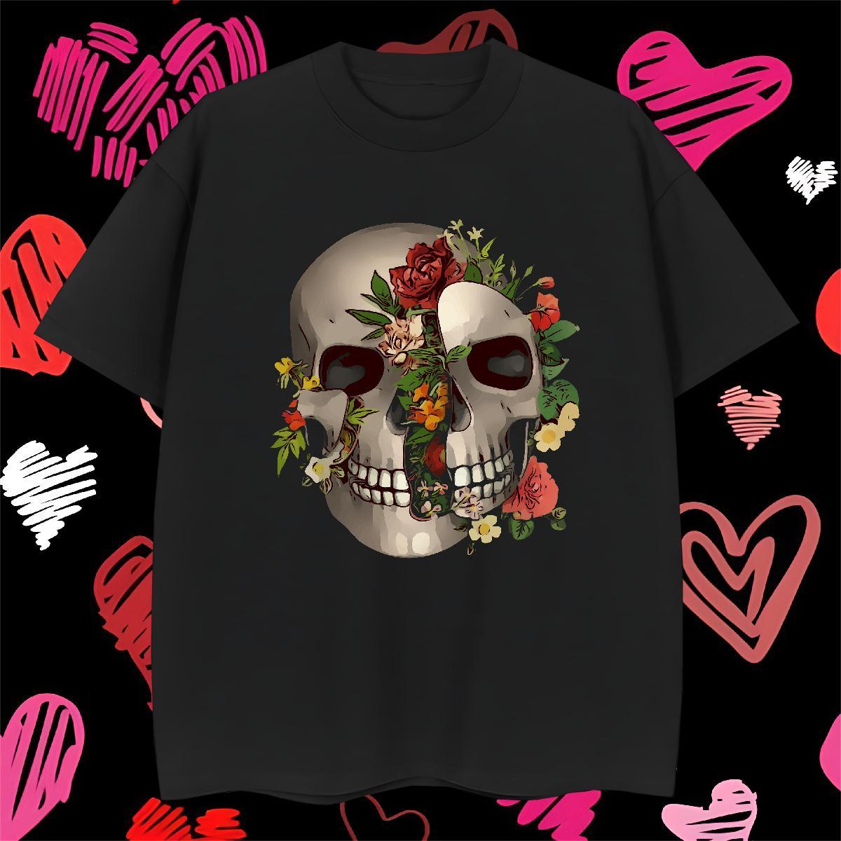 Wholesale T shirt 230g Cotton skull Summer Casual DIY Printed Breathable Short Sleeve Mens Tshirts Fashion Casual Clothings