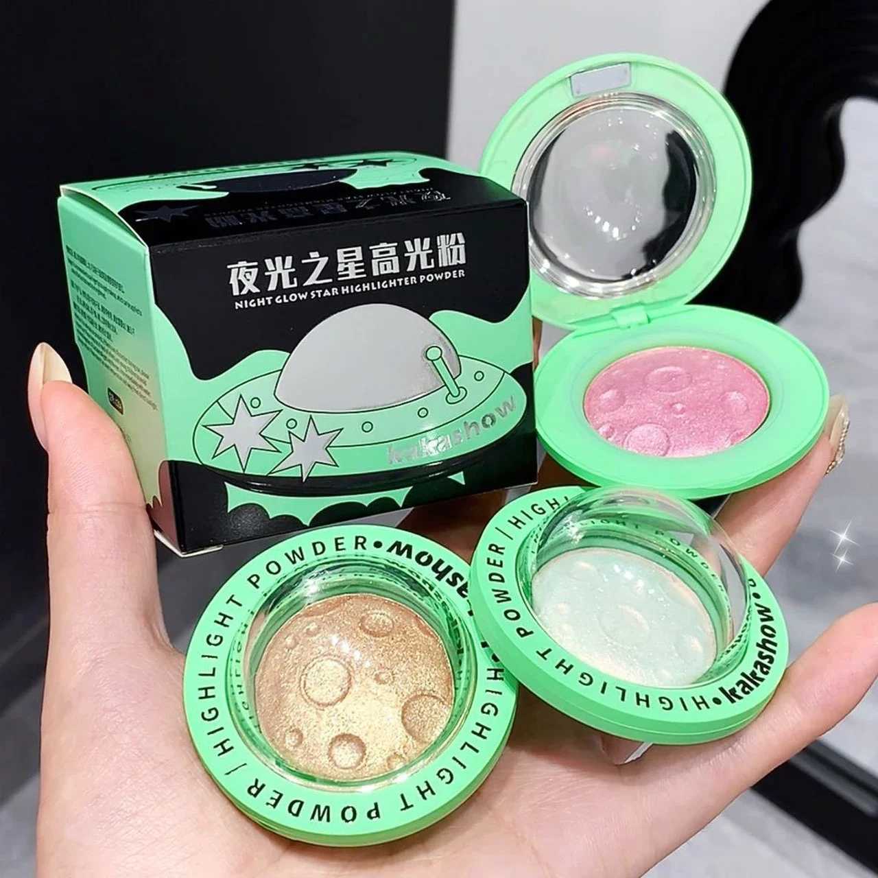 4 Colors Planet Highlighter Powder High Gloss Face Body Brightening Contour Natural White Pink Mashed Potato Eyeshadow Makeup Y240816
