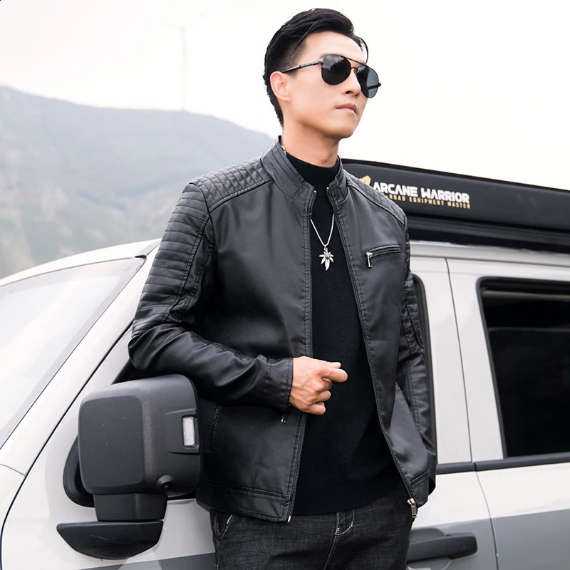 Mens fashion leather jacket street clothing mens mens leather jacket mens slim fit jacket outerwear casual bicycle jacket 240816