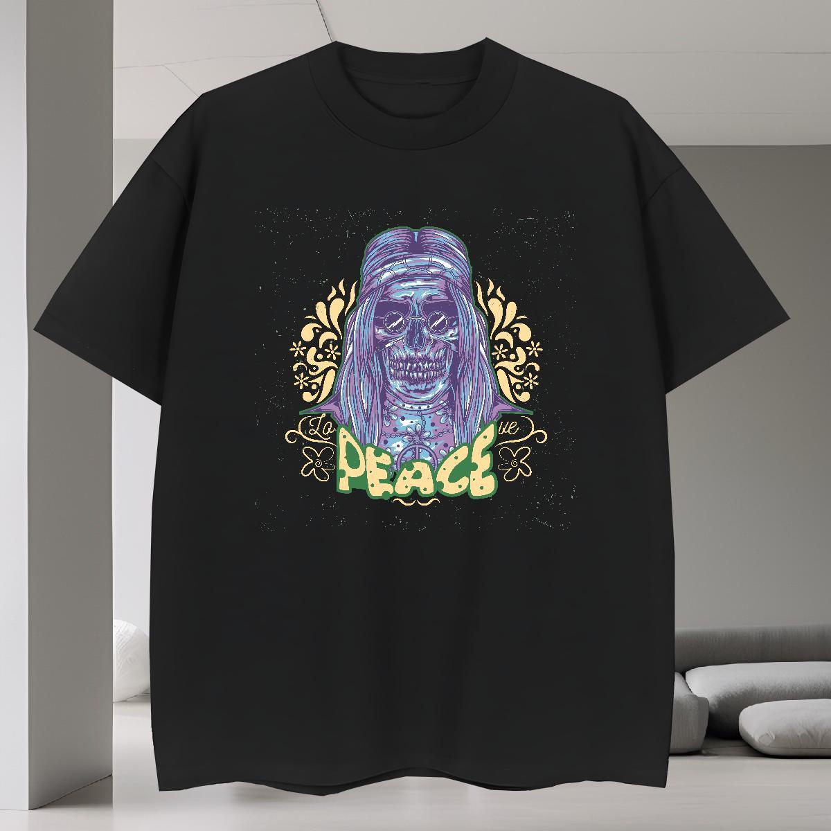Soft T-Shirts for Men 230g Pure Cotton skull Street wear Hip Hop Customized Print Crew Neck Breathable Men Tshirts Classic Tee Shirt