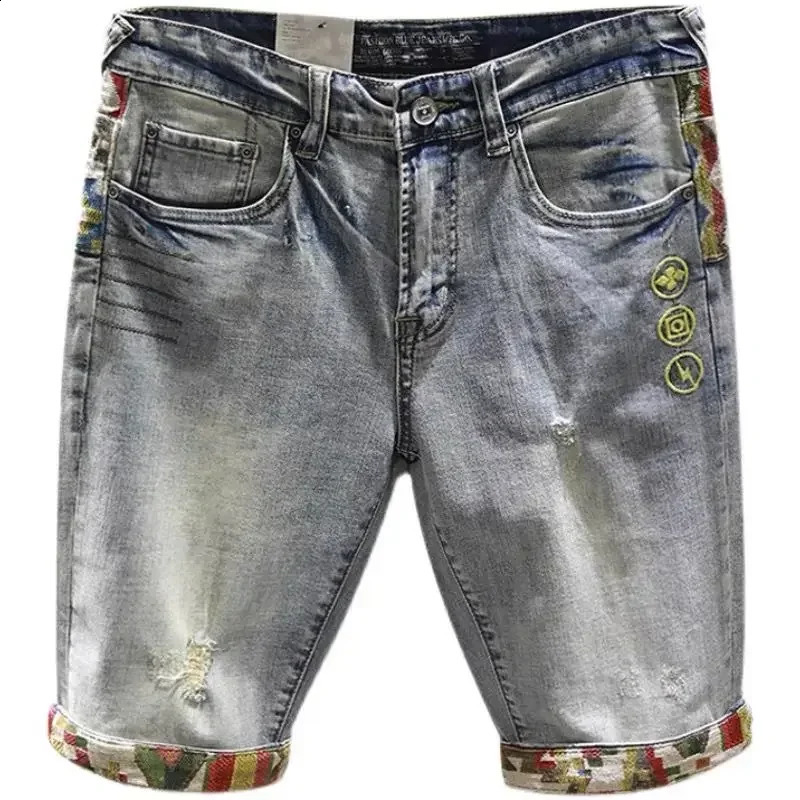 Short Jeans Pants for Men Graphic Selvedge Multi Color Man Denim Shorts Retro Sale Cut Y2k Fashion Vintage Xl Xxxl Buttons Jorts 240816