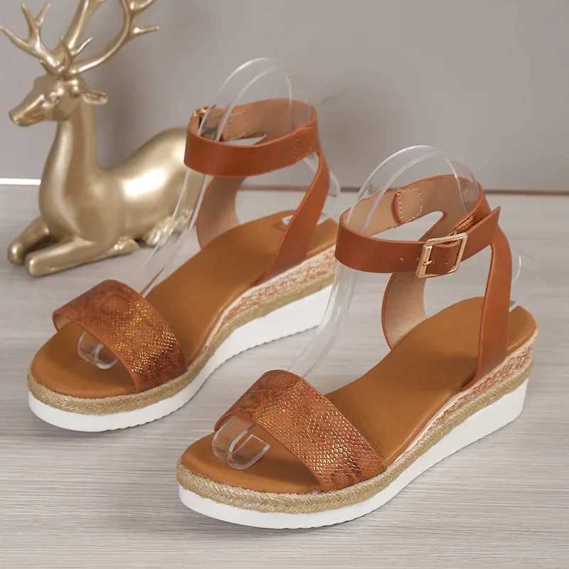 Amkle Strap Wedge Sandals for Women Summer 2024 High Heel Open Toe Buckle Gladiator Shoes Woman Non Slip Platform Sandals Female CI240806