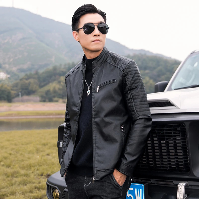 Mens fashion leather jacket street clothing mens mens leather jacket mens slim fit jacket outerwear casual bicycle jacket 240816