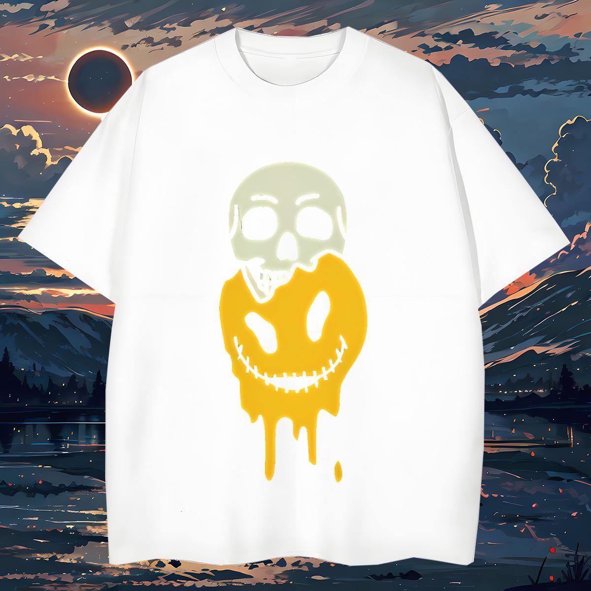 Fashion smiling face Tshirts 100% Cotton 230g Man T Shirts Graphic Anime Printing Street Pure Cotton Comfortable Tees