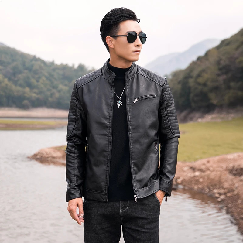 Mens fashion leather jacket street clothing mens mens leather jacket mens slim fit jacket outerwear casual bicycle jacket 240816