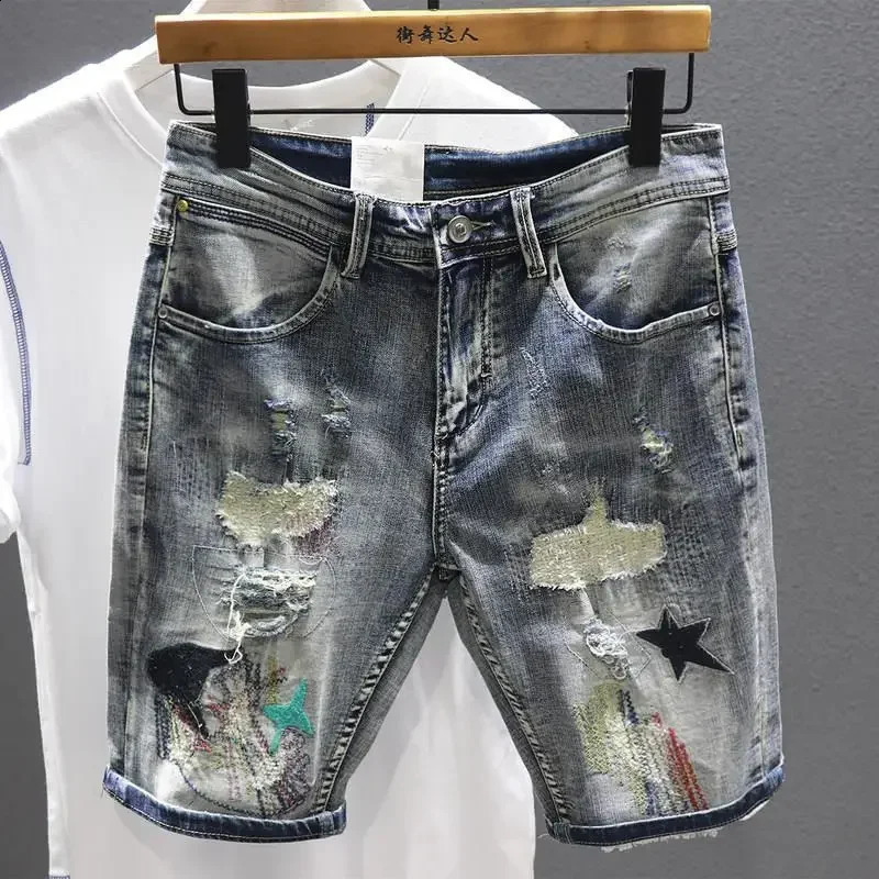 Short Jeans Pants for Men Graphic Selvedge Multi Color Man Denim Shorts Retro Sale Cut Y2k Fashion Vintage Xl Xxxl Buttons Jorts 240816