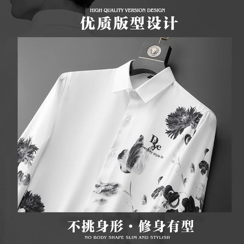Autumn 3D Leopard Floral Print Shirt Men Slim Long Sleeve Casual Shirts High Quality Business Banquet Social Dress Shirt 240816