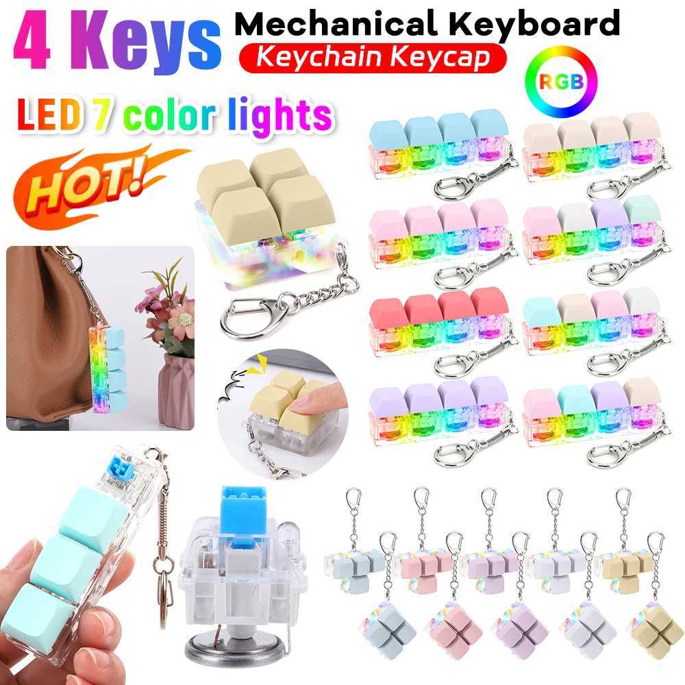 LED Keyboard Key Toy Stress Relief DIY Fidget Button Keycap Fidget Keychain Keyboard Keychain Toys Finger Keyboard Caps Toy Gift Y240817