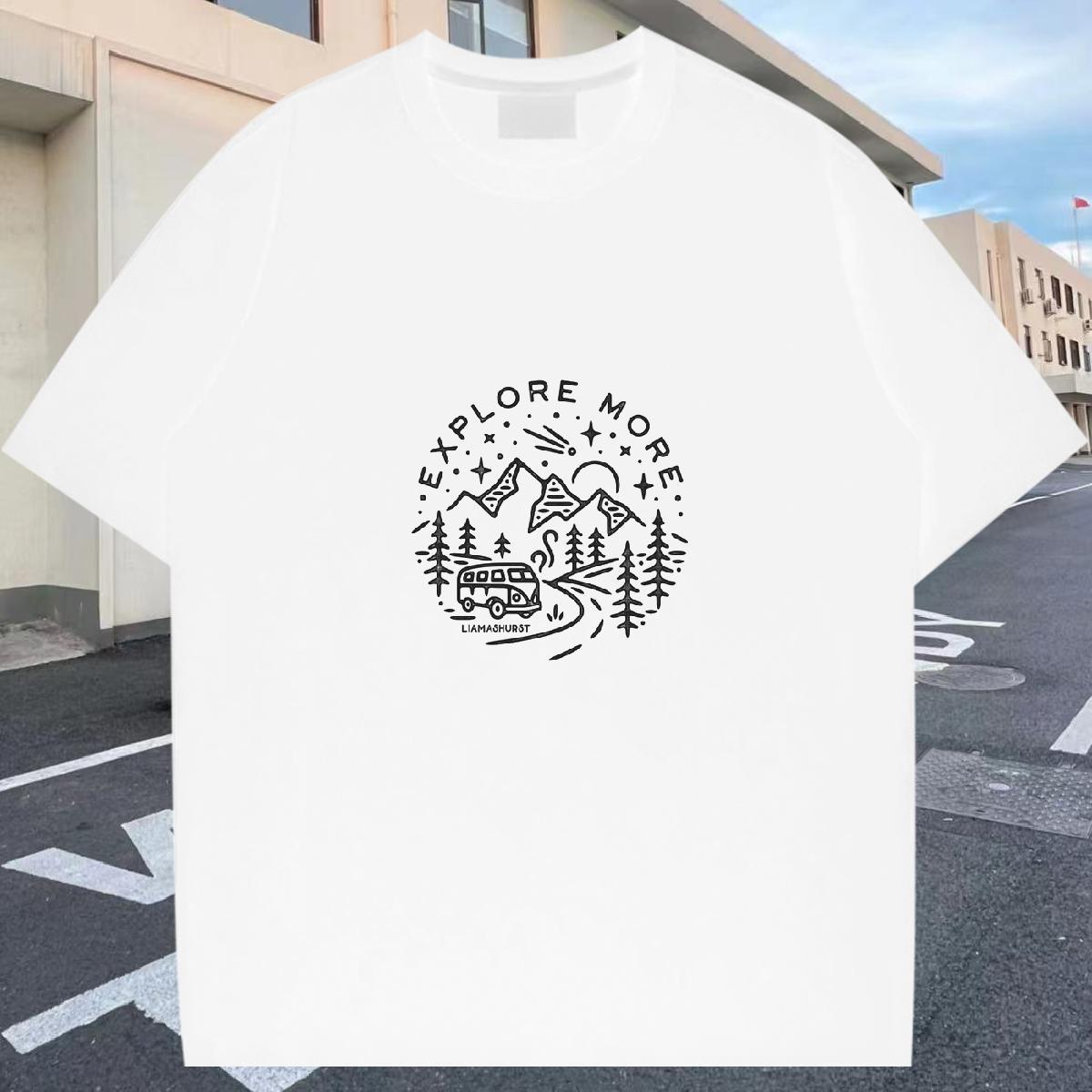 Classic T Shirt For Man 230g Cotton mountains Daily Wear Anime Print Short Sleeve Soft Men Tops Tees Stylist Polos