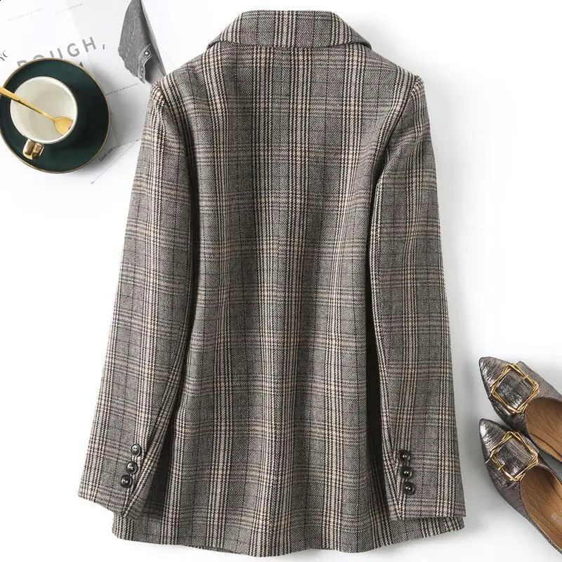 Checkered suit casual jacket autumn style loose onepiece womens 240814