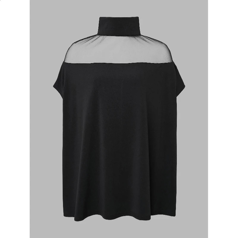 Krisnanas Fashion Womens Batwing Sleeves See Through Casual High Collar Shirt Top 240814