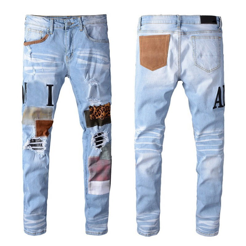 5A Luxurys Designers Jeans Distressed France Fashion Pierre Straight 2025 Men's Biker Hole Stretch Denim Casual Jean Men Skinny Pants Elasticit Trousers
