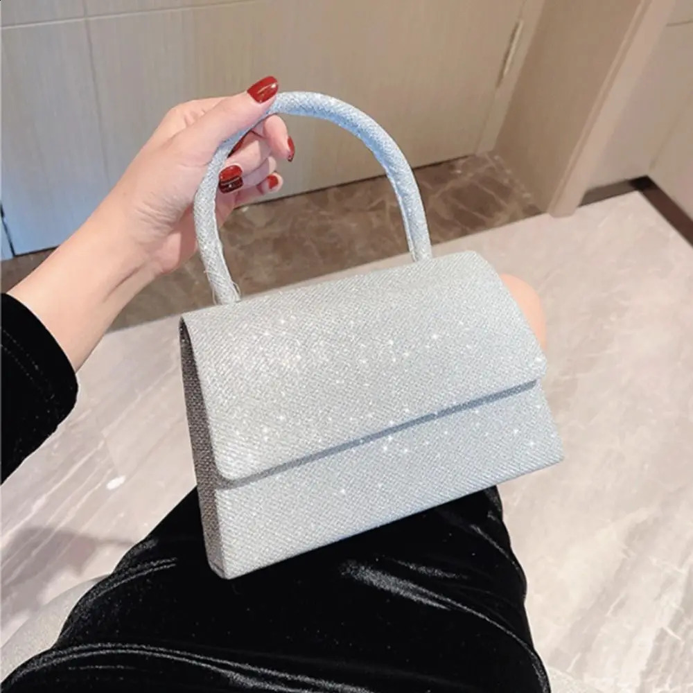Silver Bright Silk Evening Bag Women Elegant Fashion Banquet Clutch Chain Shoulder Bags Purse Female Handbag 240816Z