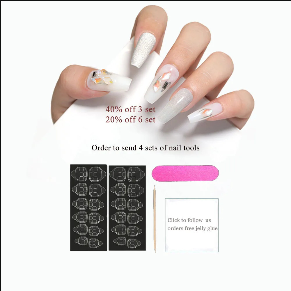 Handmade Nails Set Press on Long fake Nails with Glue Chinese Hand Paint Design Acrylic Full Cover Nail Tips for Girls 240815