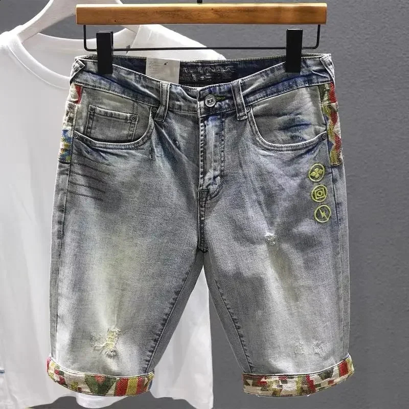 Short Jeans Pants for Men Graphic Selvedge Multi Color Man Denim Shorts Retro Sale Cut Y2k Fashion Vintage Xl Xxxl Buttons Jorts 240816