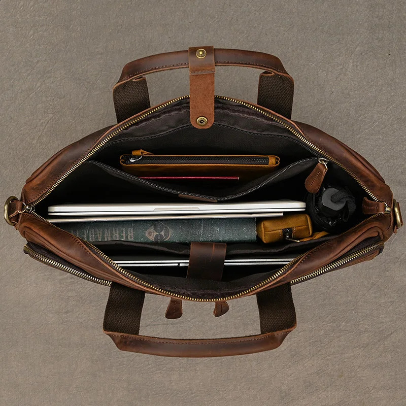Genuine Laptop 14 15.6 PC Doctor Lawyer Computer Cowhide Male Briefcase Leather Men Business Bag 240816 99f1