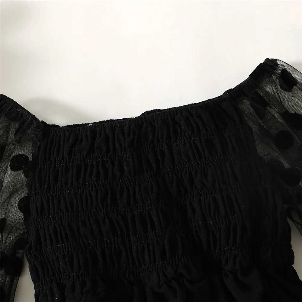 1-6 Year Baby Girl Fashion Off the Shoulder Black Mesh Long Sleeved Dress for Spring Autumn Par Photography Skirt OutfitsXJ241206