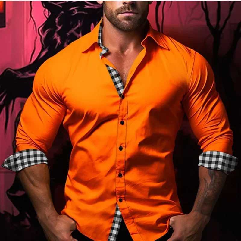 2024 Fashion Simple Office Business Casual Smooth Splicing Mens Shirt Soft Comfortable Lightweight Top Button Collar Plus SizeW240726