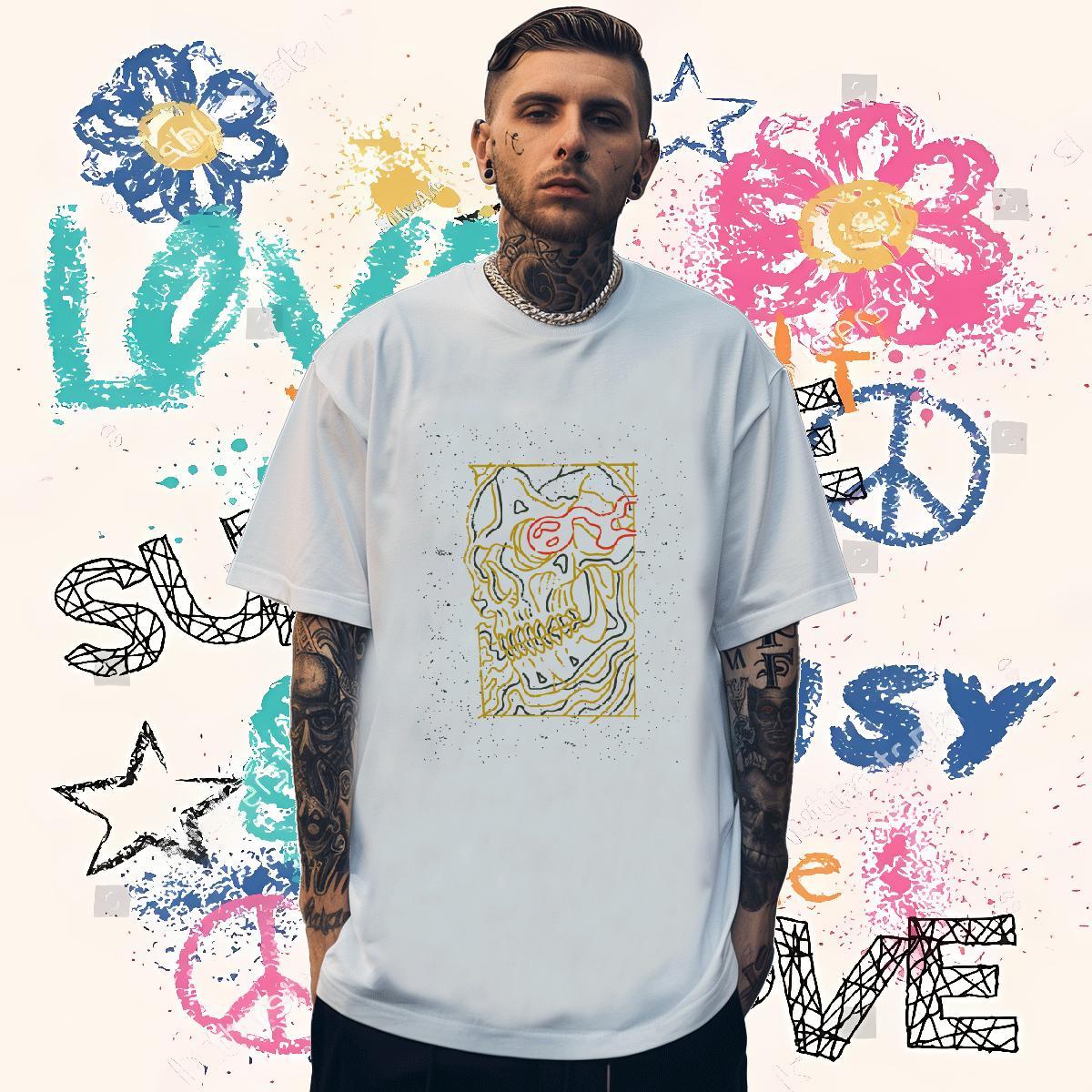 Classic T Shirt For Man 230g 100% Cotton skull Street Casual DIY Printed Pure Cotton Tshirt for Man Woman Casual New Tops Shirt