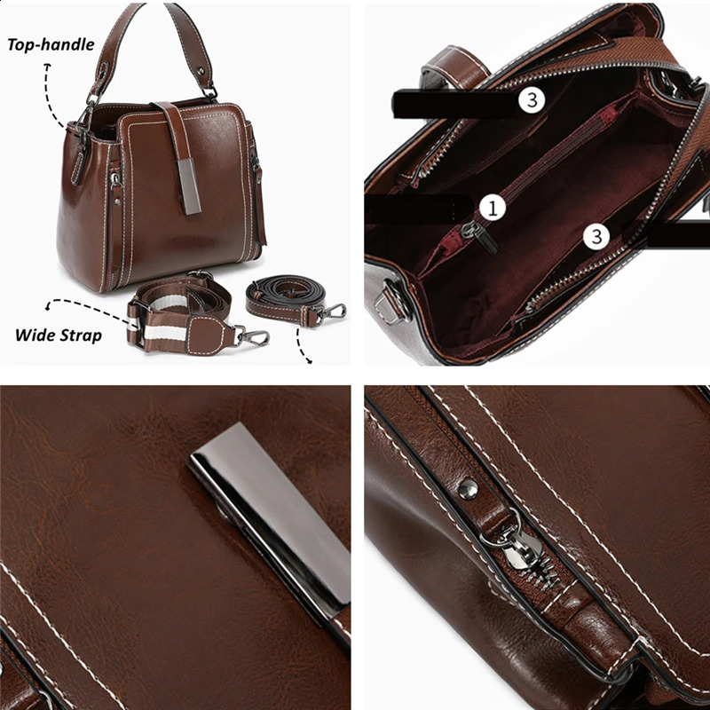 Hifashion Vintage Genuine Leather Bucket Small Shoulder Crossbody Bags For Women Trend er Top Handle Ladies Handbags 240816