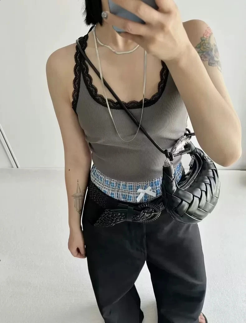 Hollow Out Bucket Tote Bags For Women er Handbags And Purses In Casual PU Handmade Weave Small Shoulder 240816