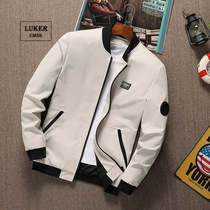 LUKER CMSS Summer Autumn Men Coats Casual Solid Thin Baseball Jacket Male Stand Collar Fashion Zipper Coat 240816