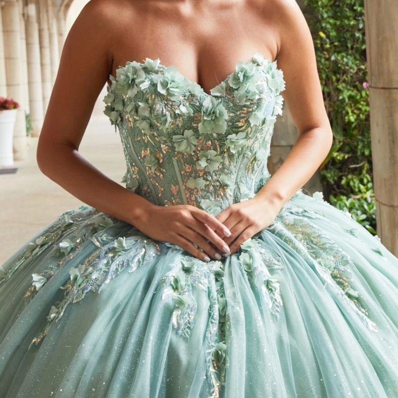 Mint Green Quinceanera Dresses Ball Gown Charming Appliques Beaded wer Off Shoulder Sweet 16 Dress Lace-up Vestidos 15 De