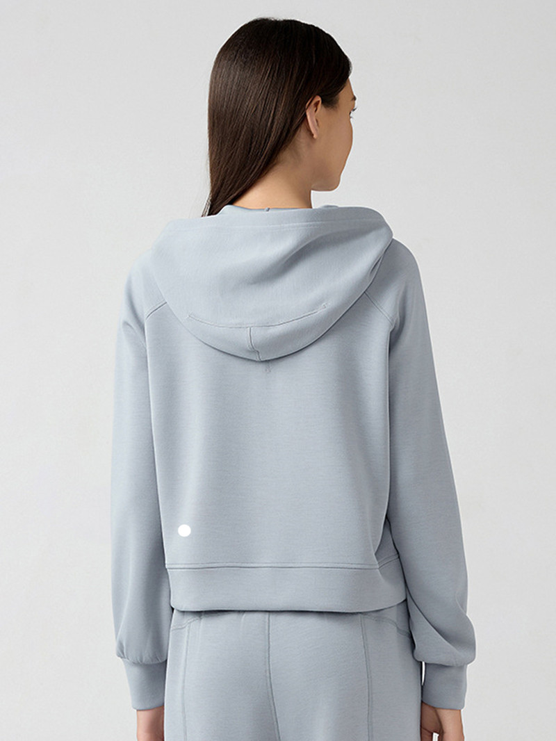 LLL165 Womens Autumn Hoodies Sweatshirt Yoga Sweater Ladies Gym Workout Coat Fleece Loose Workout Pullover