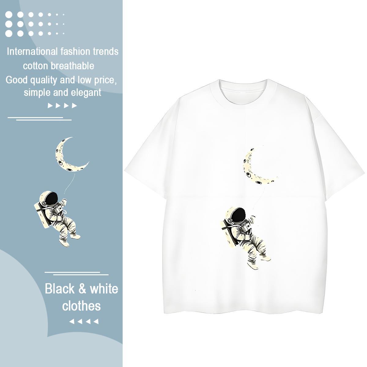 Casual New T shirt Breathable Crew Neck 230g 100% Cotton Lady T shirt Anime spaceman Casual Beach Wholesale Tees Shirts