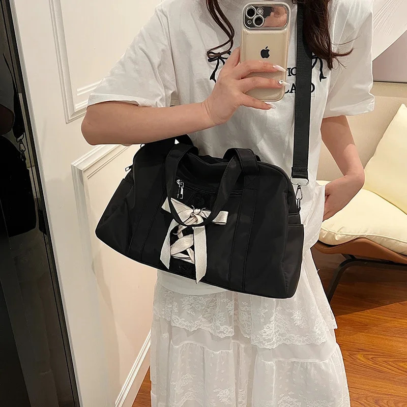 Sewing Thread Bow Zipper Nylon Ladies Shoulder Bags Large Capacity Commuting Crossbody for Women Bolso Mujer 240817