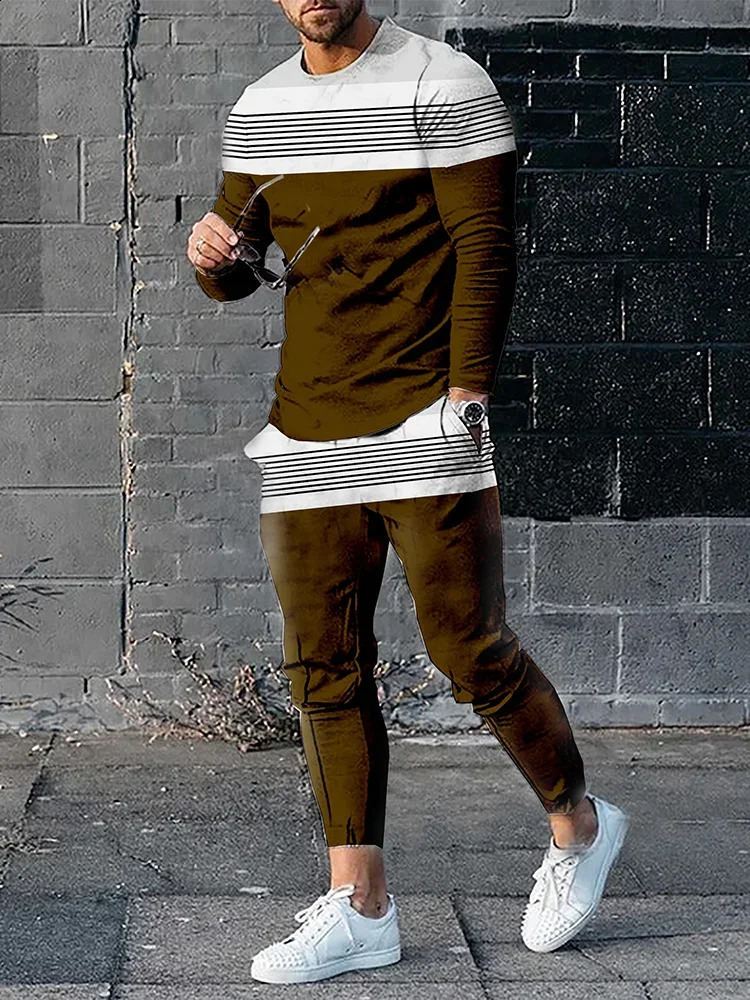 Autumn Ultra fine 2-piece Track Clothing Long Sleeve T-shirt Sports Pants Set Mens Street Clothing Sports Shirt Trouser Set 240827