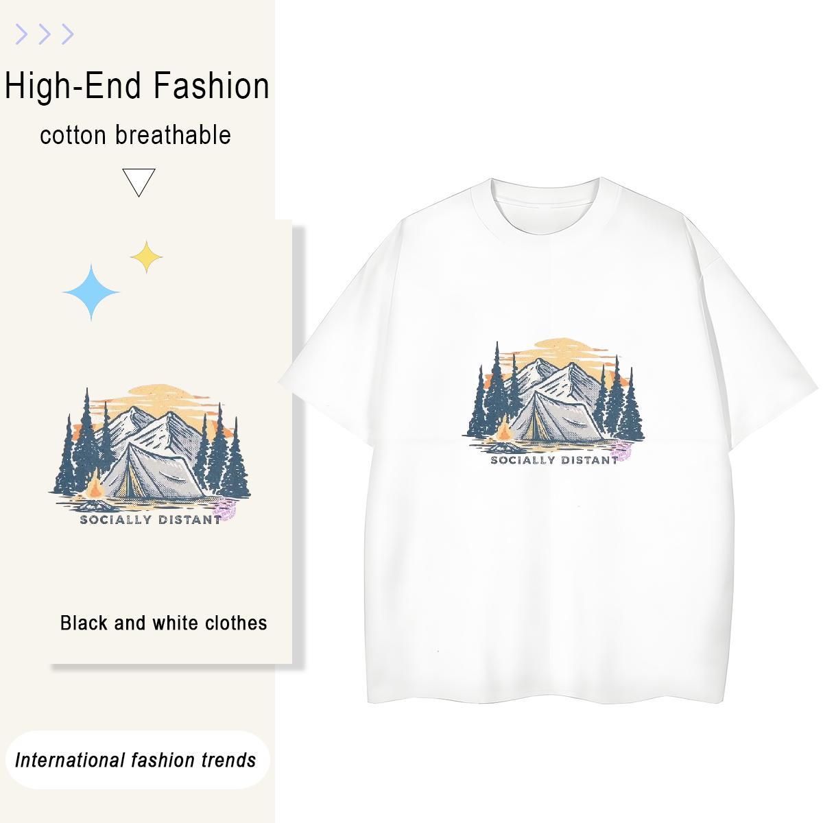 Fashion Casual Women Tshirts Spring Summer Round Neck Short Sleeve Tees Nice 230g Pure Cotton mountains DIY Anime Printed T Shirts Women