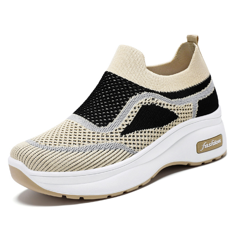 Ddmysports Spring And Autumn Women S Korean Version Thick Soled Casual Height Increasing New Breathable Fly Woven Shoes OUTDOOR