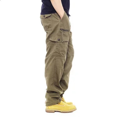 Product Brown pants loose mens outdoor hunting functional elastic waist pure cotton casual work 240821