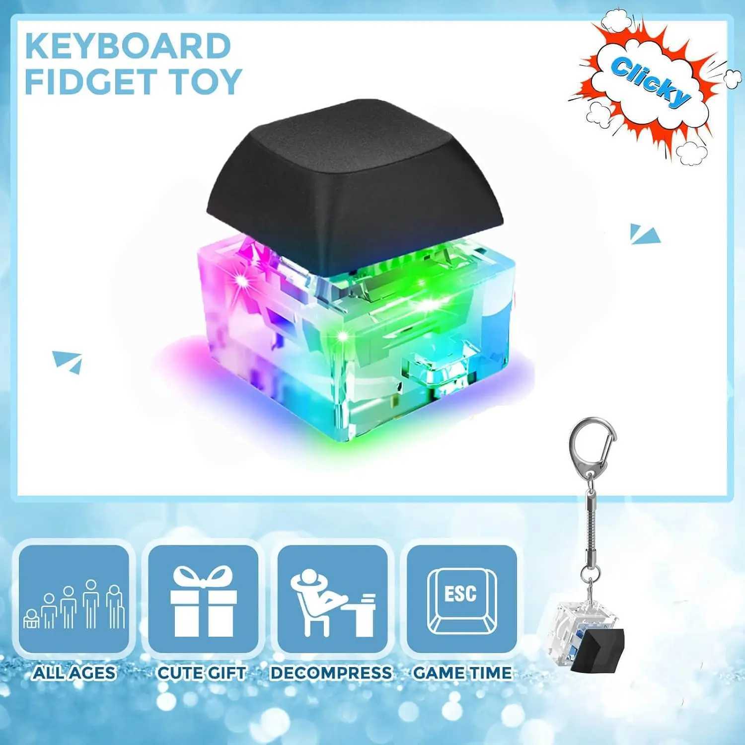 LED Keyboard Fidget Toys Keychain Keyboard Fidget Key Chain Decompression Toys Finger Button Clicker Stress Relief Gifts Y240817