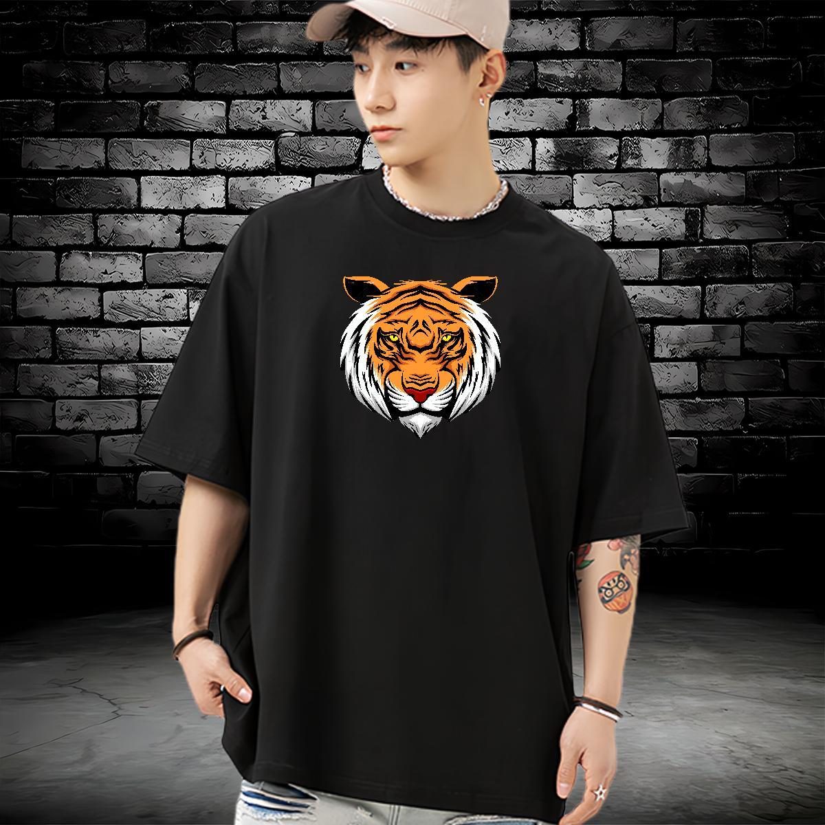Loose Fit Man T Shirts 230g Pure Cotton tiger Sport Oversized 3XL 4XL Breathable Short Sleeve Men Tops Tees New Arrival Tops Shirt