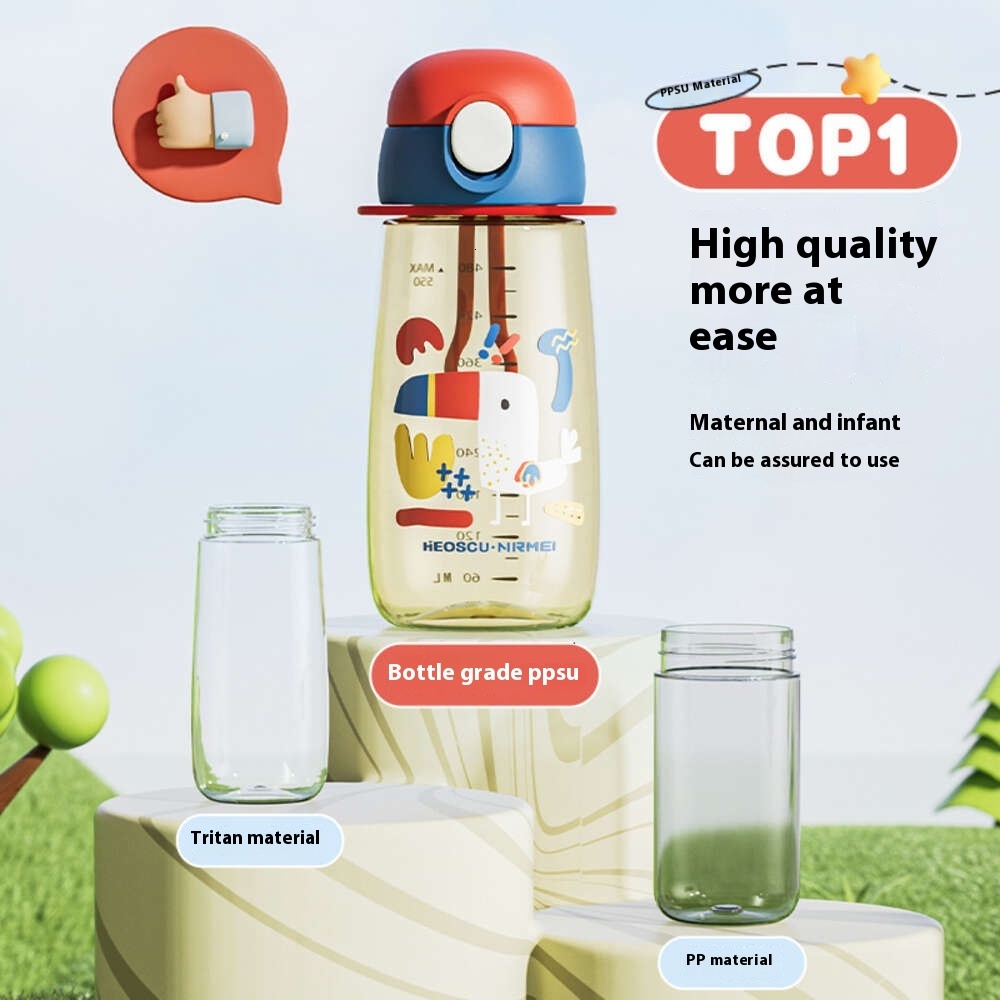 Plastic cup, children's sports anti fall straw cup, direct drinking cup, spring and summer student specific water cup for school