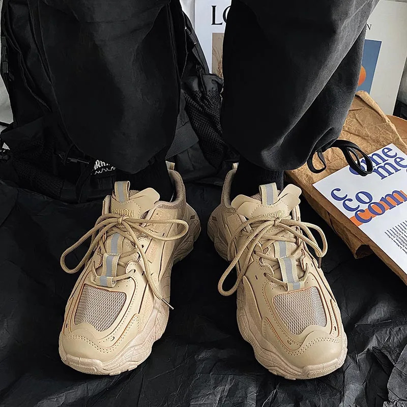 Chunky Sneakers For Men Fashion Lace up platform Dad Shoes White Breathable comfortable Male Sport Running Shoes zapatillas 240809