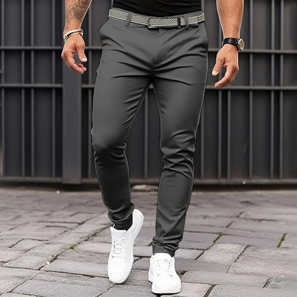 Ultra thin suit pants for men ultrathin solid color with a mid rise sloping pocket zipper fly suitable business office workwear 240816