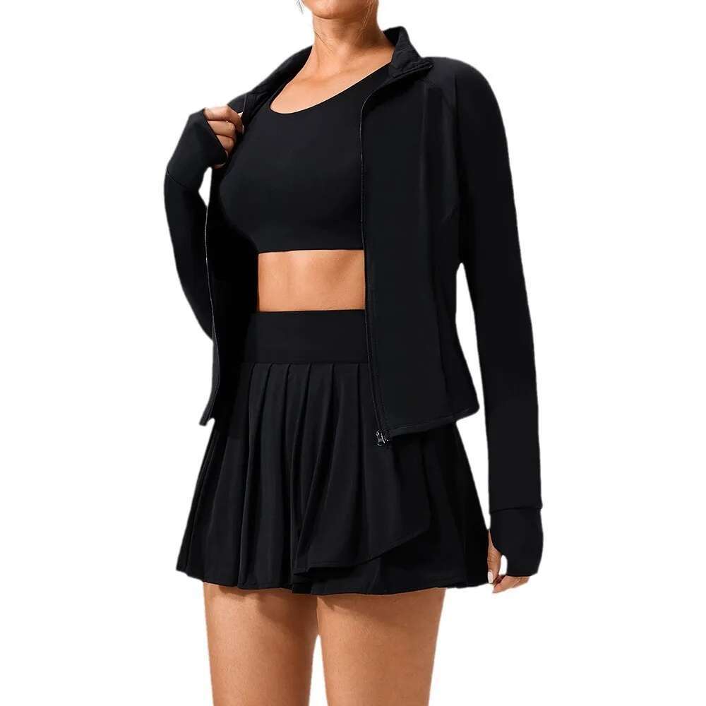 Tennis Summer Outfit Women Sun Protection Jacket Yoga Sport Bra Pleated Skirt with Shorts Underneath Badminton Skort Golf Wear