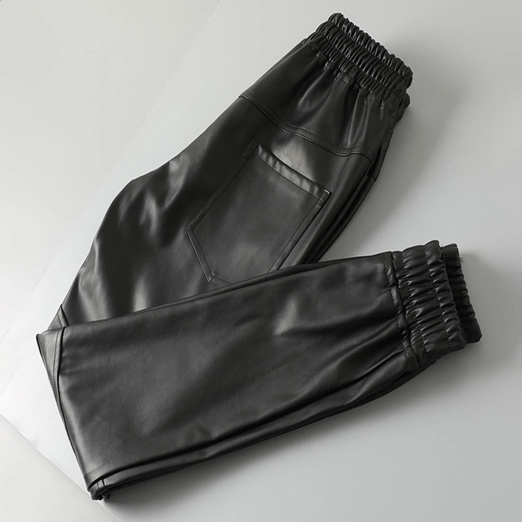Mens Leather Pants Superior Quality Elastic Waist Jogger Pants PU Leather Trousers Bikers Pants Waterproof 240816