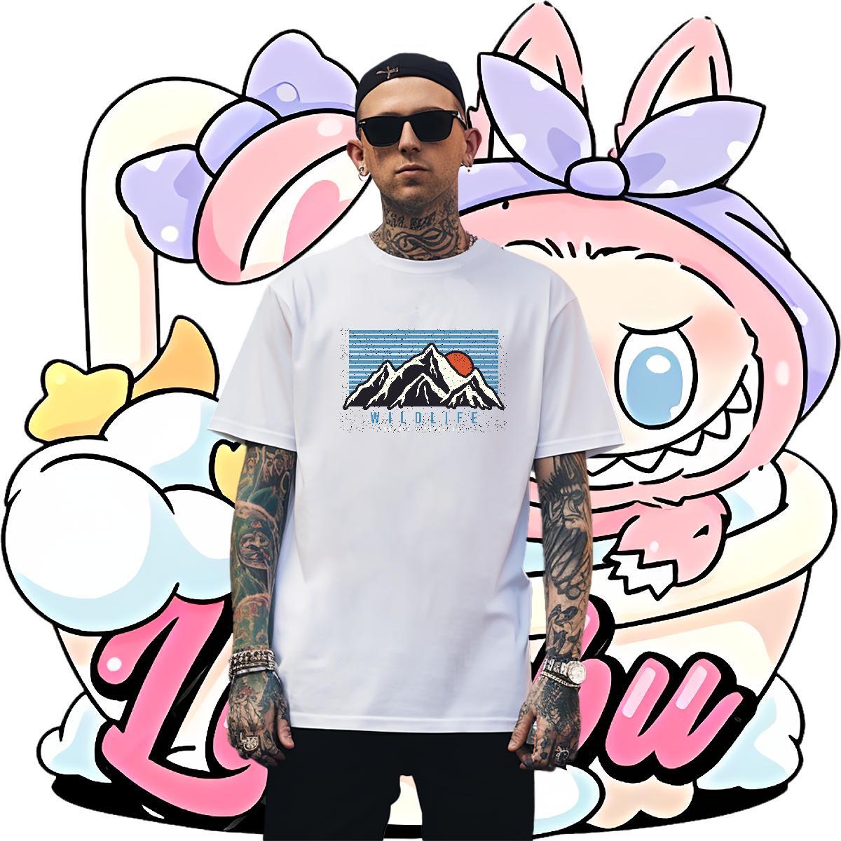 Soft Mens T Shirts 230g 100% Cotton mountains Casual Beach DIY Anime Breathable Soft Tshirts Fashion Casual Clothings