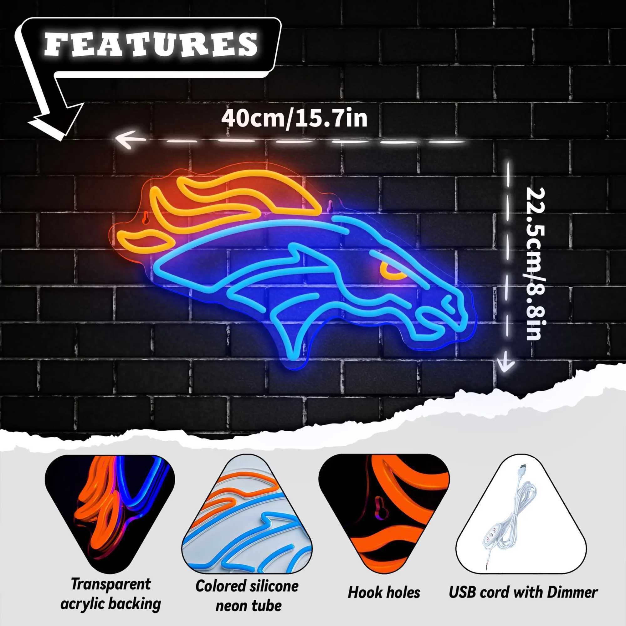 Mustang neon lights dimmable football team LED neon lights for wall decoration sports Mustang football neon lights for manhole bars B240817