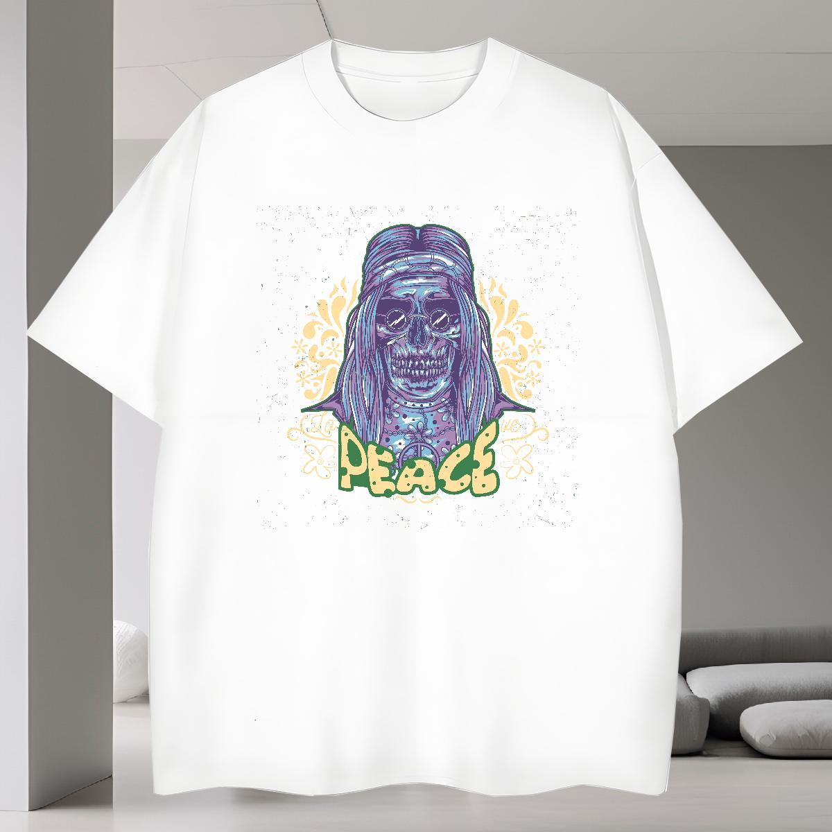 Soft T-Shirts for Men 230g Pure Cotton skull Street wear Hip Hop Customized Print Crew Neck Breathable Men Tshirts Classic Tee Shirt