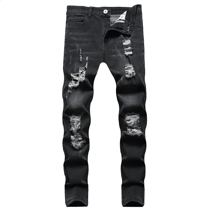 American mens summer patch denim pants ankle length slim fit casual tight jeans open top w240816